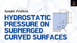 Hydrostatic pressure on submerged curved surfaces sample problem  Fluid Mechanics Lesson 10 [upl. by Sarita]