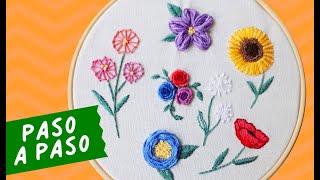 🧵7 PUNTADAS BASICAS para Bordar Flores a Mano 🌷 Bordado PASO a PASO [upl. by Pandich]