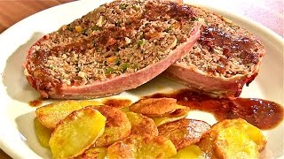 Hackbraten mit Bacon und selbstgemachten Kartoffelchips als BeilageHackbraten mit Kartoffelchips [upl. by Yelak615]