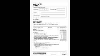 OFFICIAL JUNE 2024 AQA A LEVEL SOCIOLOGY 71923 PAPER 3 CRIME AND DEVIANCE WITH THEORY AND METHODS ME [upl. by Neeluqcaj]