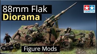 88 mm Flak DIORAMA BUILD Old 1972 Tamiya Kit w Figure Mods [upl. by Hameerak]