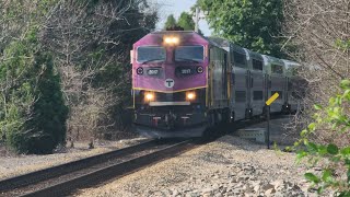 South Station and Middleboro Lakeville bound commuter rail trains crossing at Plain Street [upl. by Eatnohs]