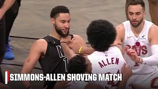 SHOVING MATCH 😱 Tempers flare between Ben Simmons and Jarrett Allen  NBA on ESPN [upl. by Kirimia]