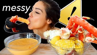 CHEESY SAUCE amp KING CRAB SEAFOOD BOIL 먹방 MUKBANG [upl. by Butcher]