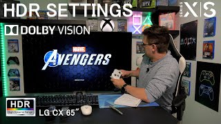 Marvels Avengers  HDR Settings  Dolby Vision  HGiG  DTM ON  Xbox Series  LG CX 65quot [upl. by Arihsa]