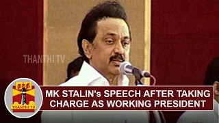 MK Stalins speech after taking charge as working president of DMK  Thanthi TV [upl. by Thgiwed]