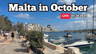 Malta in October Live walk in Sliema on 01102024 [upl. by Eyllom]