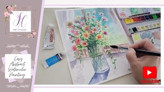 Easy Watercolor Flower Bouquet Relaxing Painting [upl. by Yun333]