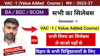 VAC 1 Value Added Course  Ug 1st semester Value added Course 202327 Syllabus [upl. by Lovering]