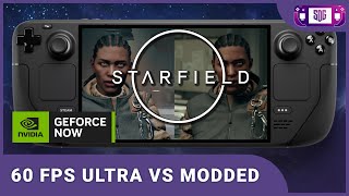 Starfield Ultra Settings Steam Deck Gameplay GeForce NOW Ultimate Tier vs Modded [upl. by Nowed]