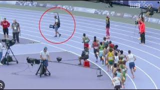 Cameraman walks onto Athletics track During mens 5000m Race at Paris Olympic [upl. by Hailed]