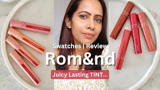 Romand Juicy Lasting TINT swatches on Brown Skin ⭐ Nucademia Almond Rose Fig Fig Dark Coconut amp [upl. by Lienahs]