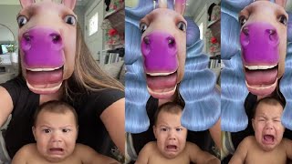 Baby falls victim to hilarious horse face video filter Shorts [upl. by Wolsniw195]