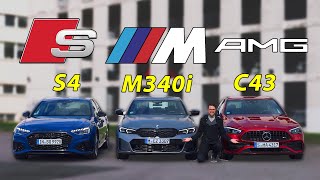 BMW M340i vs Mercedes C43 AMG vs Audi S4 comparison REVIEW [upl. by Dine422]