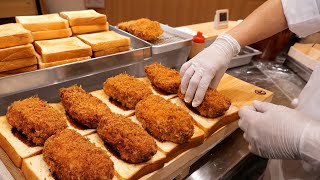 Japanese Food  GIANT FRIED PORK CUTLETS Tonkatsu Sandwich Tokyo Japan [upl. by Fulvi338]