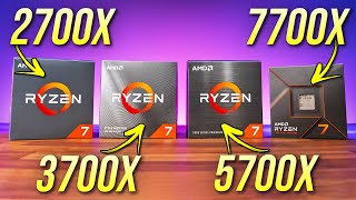 Comparing 4 Generations of Ryzen 7 CPUs 7700X vs 5700X vs 3700X vs 2700X [upl. by Assecnirp697]