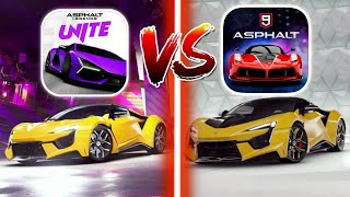 Asphalt 9 vs Asphalt Unite  Garage UI amp Graphics Comparison [upl. by Scherle]