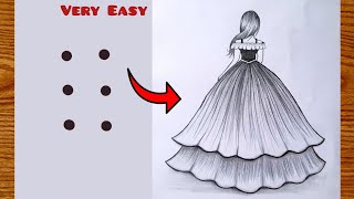 How to draw a Girl From Points Easy Girl drawing with Beautiful DressEasy Trick For Beginners [upl. by Ecnarrot]