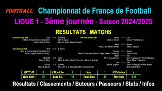 LIGUE 1  3ème journée 20242025  Résultats  Classements  Buteurs  Passeurs  Stats  Infos [upl. by Nniuq]