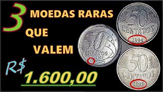 3 Moedas de 50 centavos que valem 1600 Reais 1994 1995 e 2019 cunho trocado disco trocado etc [upl. by Sink]