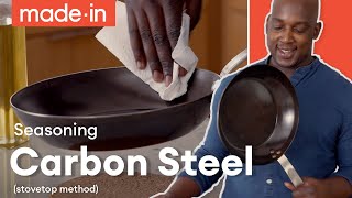 How to Season Your Carbon Steel Pan  Made In Cookware [upl. by Aschim]