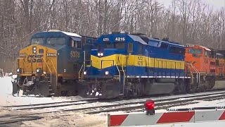 3 Big Trains Meet In The Snow One Has a GP402 C408 and a B408 [upl. by Calva]