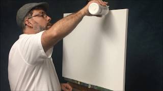 Applying Gesso to a canvas before following Bob Ross [upl. by Pampuch]