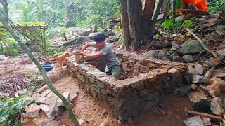 1 year alone in the forest Build toilet out of earth natural stone Stone foundation wooden frame [upl. by Nador]