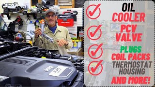 How to Replace Jeep JK Oil Cooler and MORE  Plugs PCV Thermostat Housing Coil Packs [upl. by Quartet]