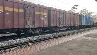 wagon goods train crossing in kabaka puttur railway station indian railways bharat [upl. by Zahc]