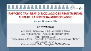 Rapporto tra i reati di riciclaggio e i reati tributari ai fini della disciplina antiriciclaggio [upl. by Erida]