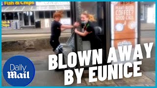 Eunice Storms high winds blow away locals in Cornwall [upl. by Alisia]