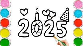 HOW TO DRAW 2025  HAPPY NEW YEAR [upl. by Adabel]