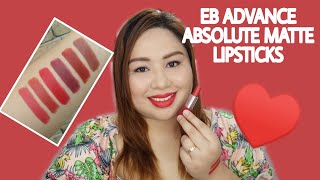 EB ADVANCE ABSOLUTE MATTE LIPSTICKS FIRST IMPRESSION  SWATCHES  Karenliz TV [upl. by Carolynne632]