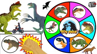 JURASSIC WORLD FALLEN KINGDOM vs RAMPAGE Movie Slime Wheel Game [upl. by Airpal78]