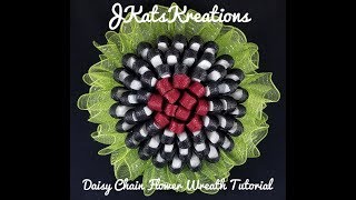 Daisy Chain Deco Mesh Flower Wreath Tutorial by JKatsKreations [upl. by Nalda136]