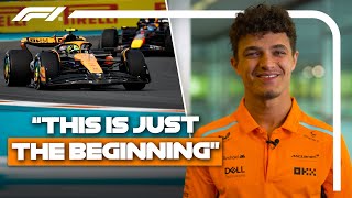 quotI Woke Up As A Race Winnerquot Lando Norris First Formula 1 Interview After Winning Miami Grand Prix [upl. by Karlin]