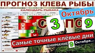 Прогноз клева рыбы на Эту неделю с 3 по 9 Октября Лунный Календарь рыбака на котябрь [upl. by Esojnauj]