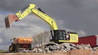 50t excavator CAT 349E L loading trucks  Autobahnbaustelle A1 [upl. by Enaile695]