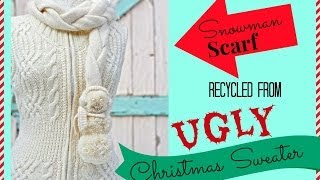 how to recycle a Sweater into a scarf reconstructed into a braided Snowman Scarf [upl. by Rodrique]