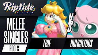 Trif Peach vs Hungrybox Jigglypuff  Riptide 2024  Melee Singles  R2 Pools [upl. by Niamert32]