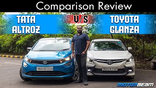 Toyota Glanza vs Tata Altroz Comparison  Best Premium Hatchback  MotorBeam [upl. by Huntington]