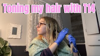 Toning my yelloworange hair with Wella t14 [upl. by Adnolaj273]