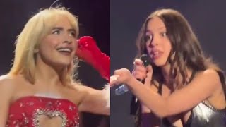 Olivia Rodrigo REACTS to Sabrina Carpenter at Jingle Ball 2023 [upl. by Afrikah]