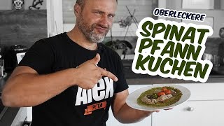 Hier kocht Alex  Spinatpfannkuchen mit Champignon Kürbiskerncreme vegan [upl. by Kinnard626]