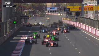 F2 2024 Azerbaijan Race 2 Terrifying Start Crash [upl. by Ahsaele388]