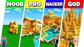 Minecraft Battle NOOB vs PRO vs HACKER vs GOD GOLD BLOCK HOUSE BASE BUILD CHALLENGE  Animation [upl. by Jehu]