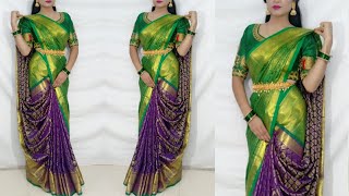 Festival Saree Draping StyleSaree wearing new elegant way to look More beautifulSaundaryaa [upl. by Alika]