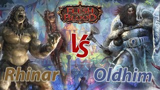 Rhinar vs Oldhim  Competitive Blitz Tabletop Flesh and Blood Gameplay [upl. by Etnod]