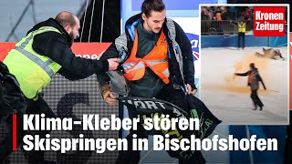 KlimaKleber stören Skispringen in Bischofshofen  kronetv NEWS [upl. by Pauletta]